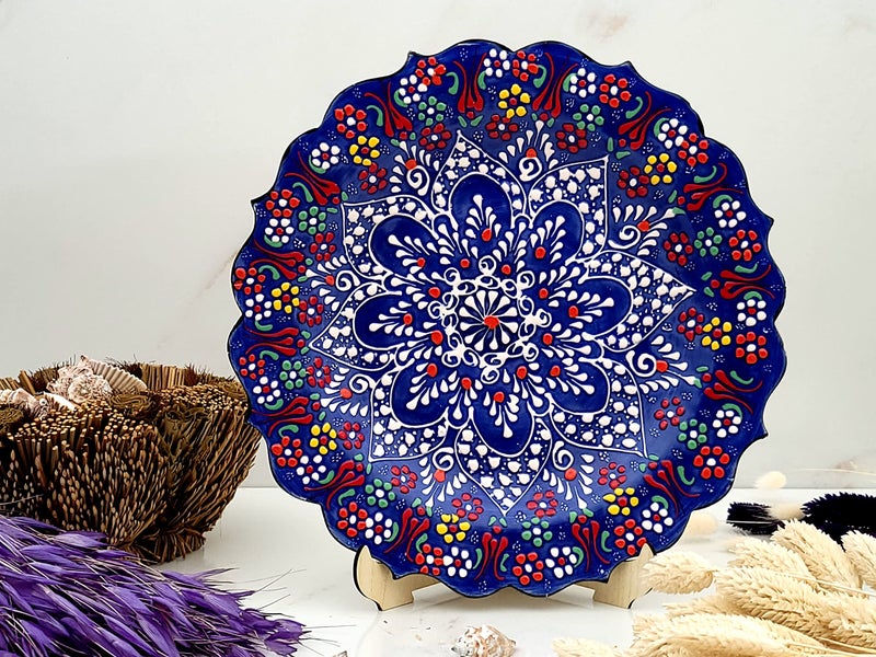 Ayennur طبق زينة تركي آينور 9.85" (25 سم) مزخرف يدويًا من الخزف لتزيين الجدران في المنزل والمكتب (أزرق داكن) - Image 3